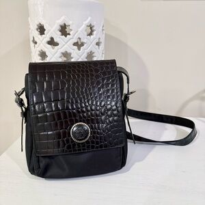 Versace Medusa Vintage Croc Embossed and Nylon Flap Bag